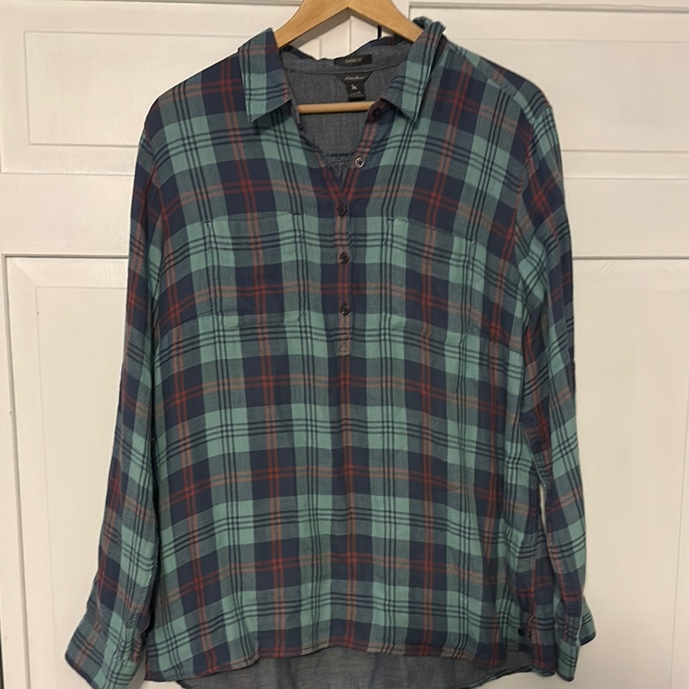 Eddie Bauer Plaid Button-Up Shirt - Blue and Red